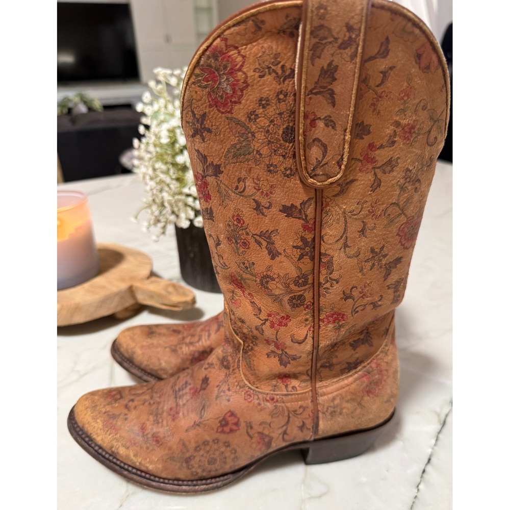 Shyanne Estampada Ochre Kimono Floral Leather Cowboy Boots Snip Toe 9M